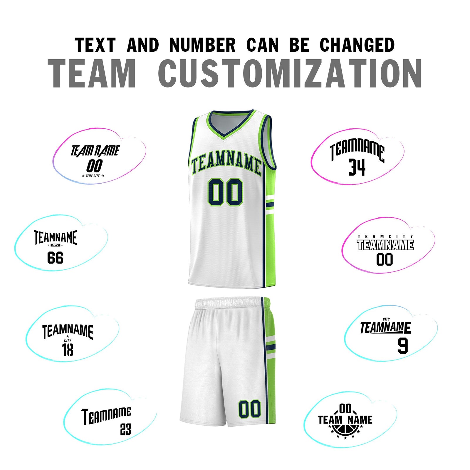 Custom Youth Basketball Jersey - White Fluorescent Green Two-Tone Varsity Jersey Set