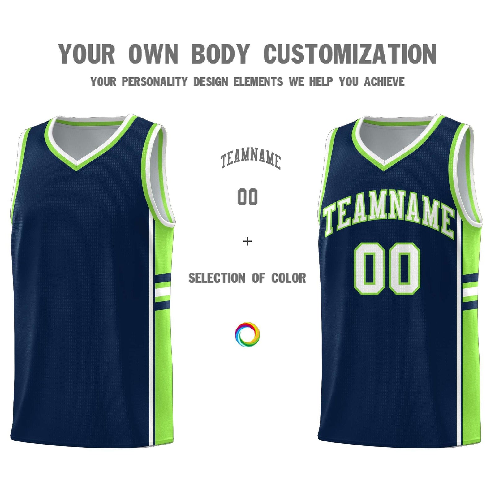 Custom Youth Basketball Jersey - Navy Fluorescent Green Two-Tone Varsity Jersey Set