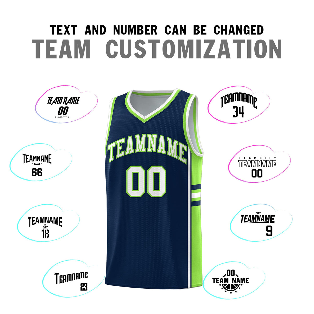 Custom Youth Basketball Jersey - Navy Fluorescent Green Two-Tone Varsity Jersey Set