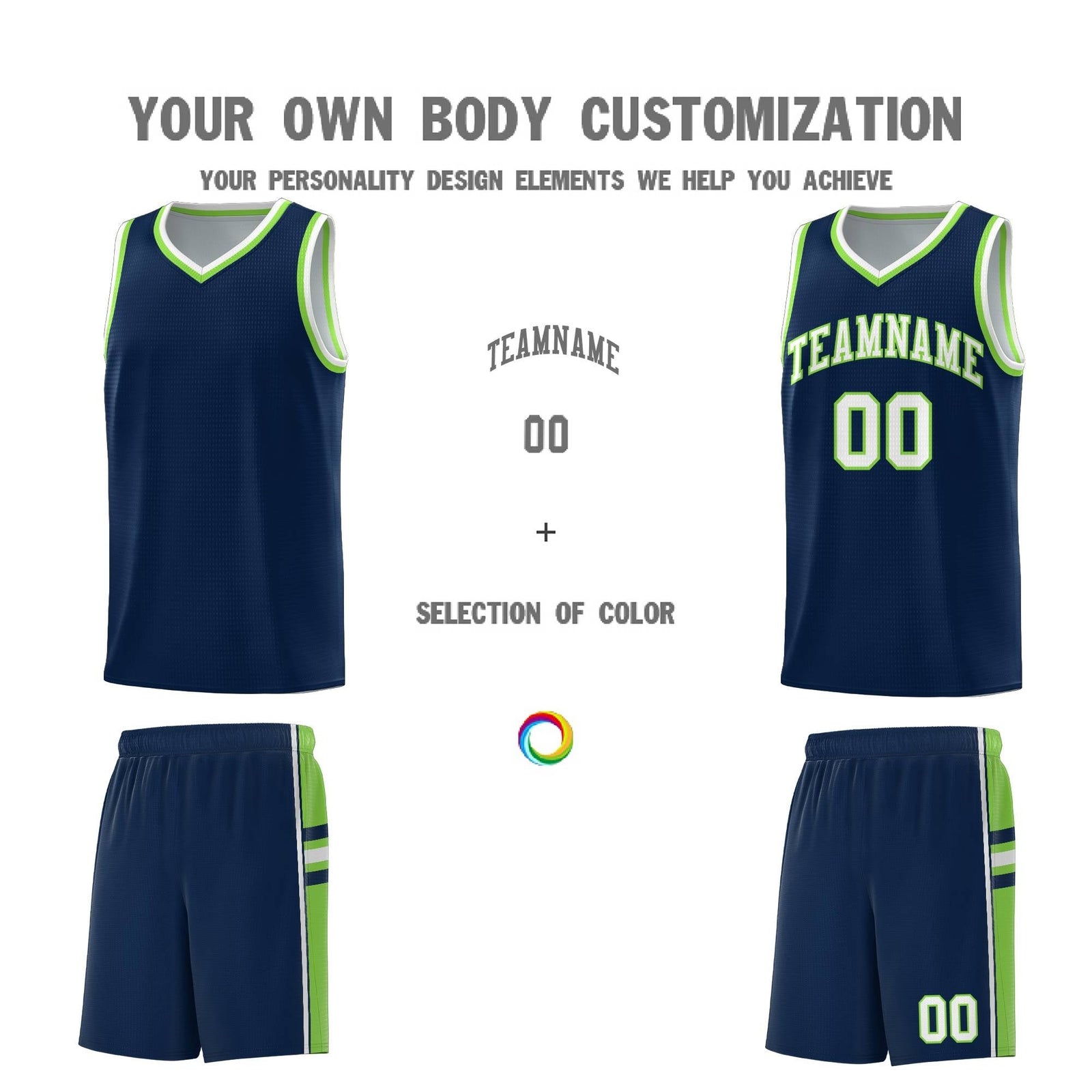 Custom Youth Basketball Jersey - Navy Fluorescent Green Two-Tone Varsity Jersey Set