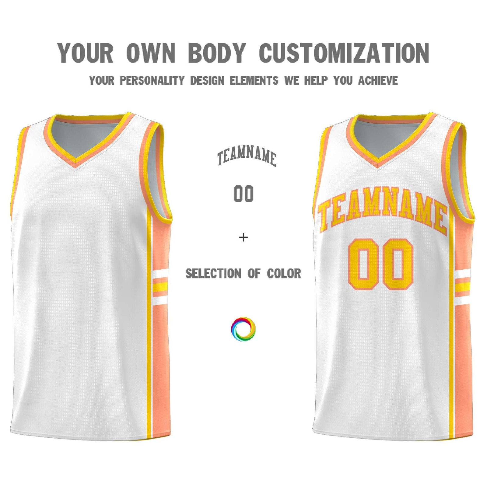 Custom Youth Basketball Jersey - White Light Orange Two-Tone Varsity Jersey Set