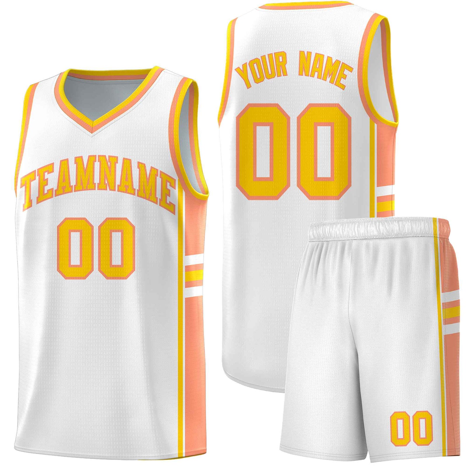 Custom Youth Basketball Jersey - White Light Orange Two-Tone Varsity Jersey Set