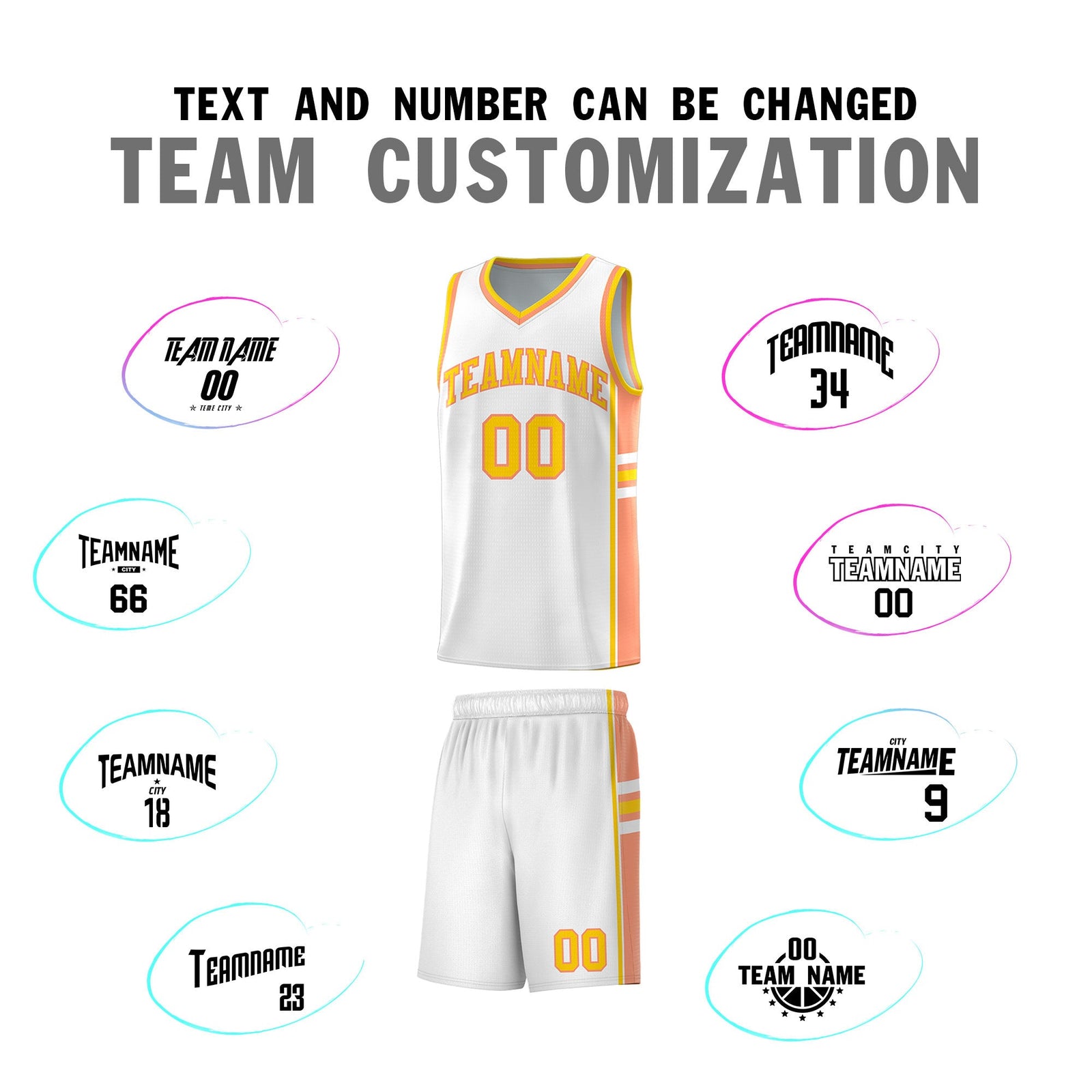 Custom Youth Basketball Jersey - White Light Orange Two-Tone Varsity Jersey Set