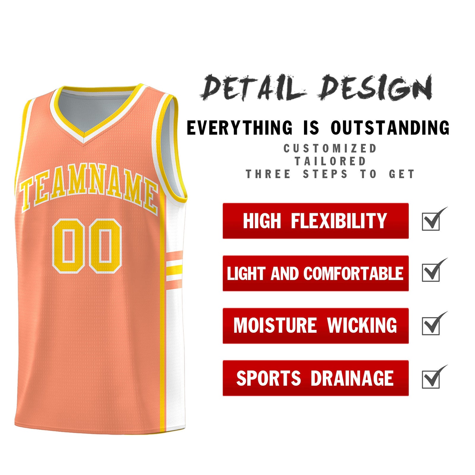 Custom Youth Basketball Jersey - Light Orange White Two-Tone Classic Varsity Uniform