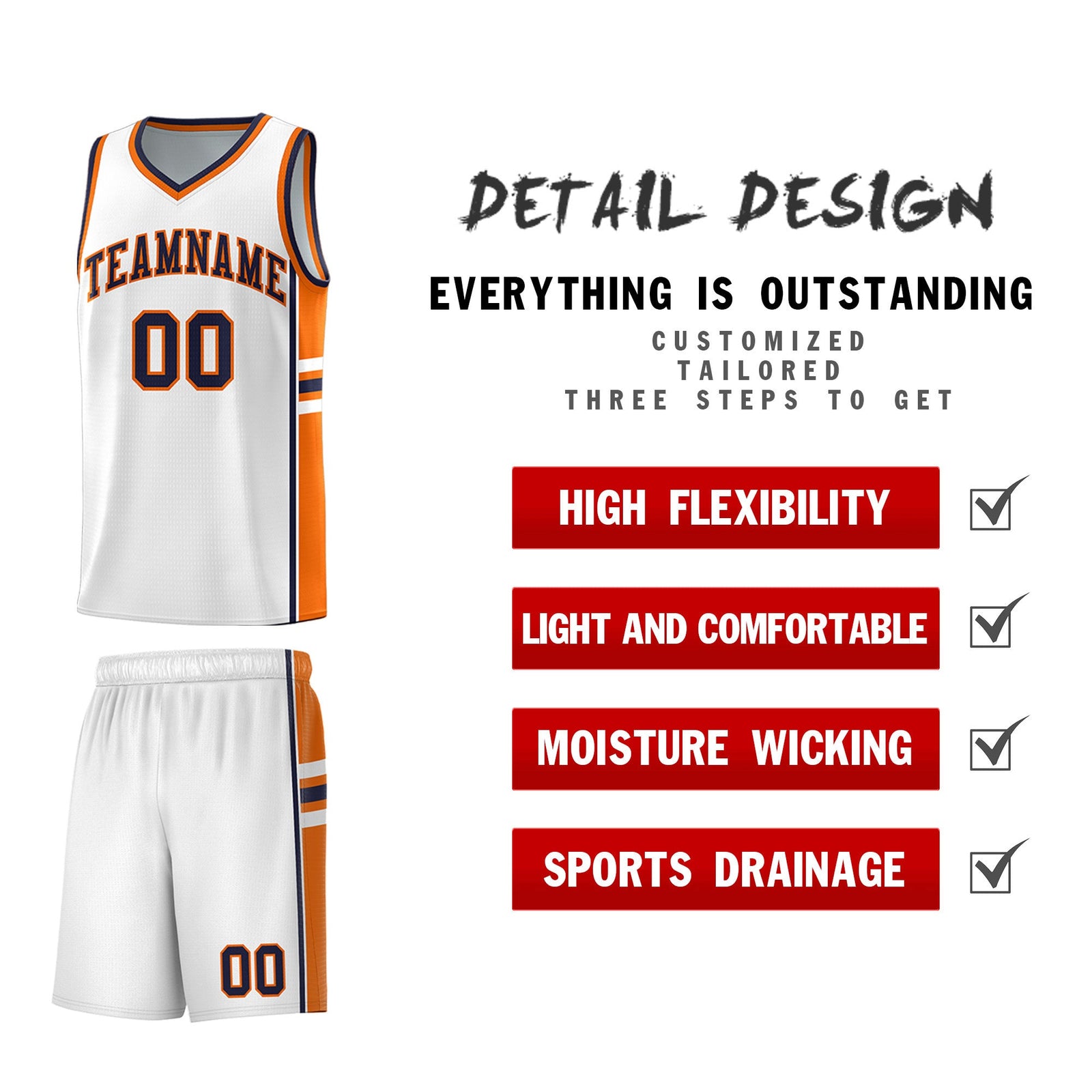 Custom Youth Basketball Jersey - White Orange Two-Tone Varsity Jersey Set
