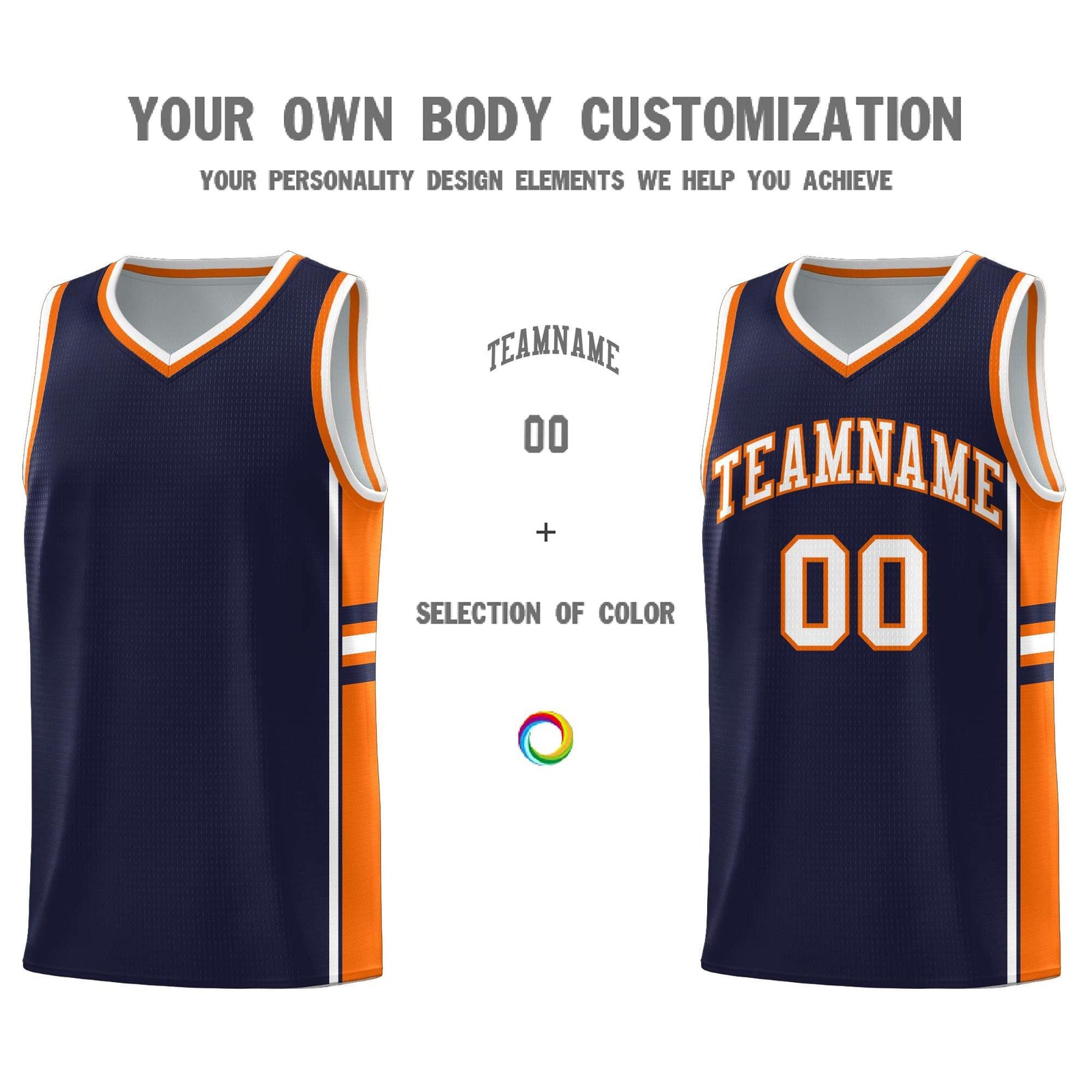 Custom Youth Basketball Jersey - Navy Orange Two-Tone Classic Varsity Uniform