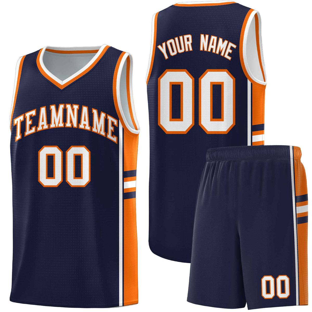Custom Youth Basketball Jersey - Navy Orange Two-Tone Classic Varsity Uniform