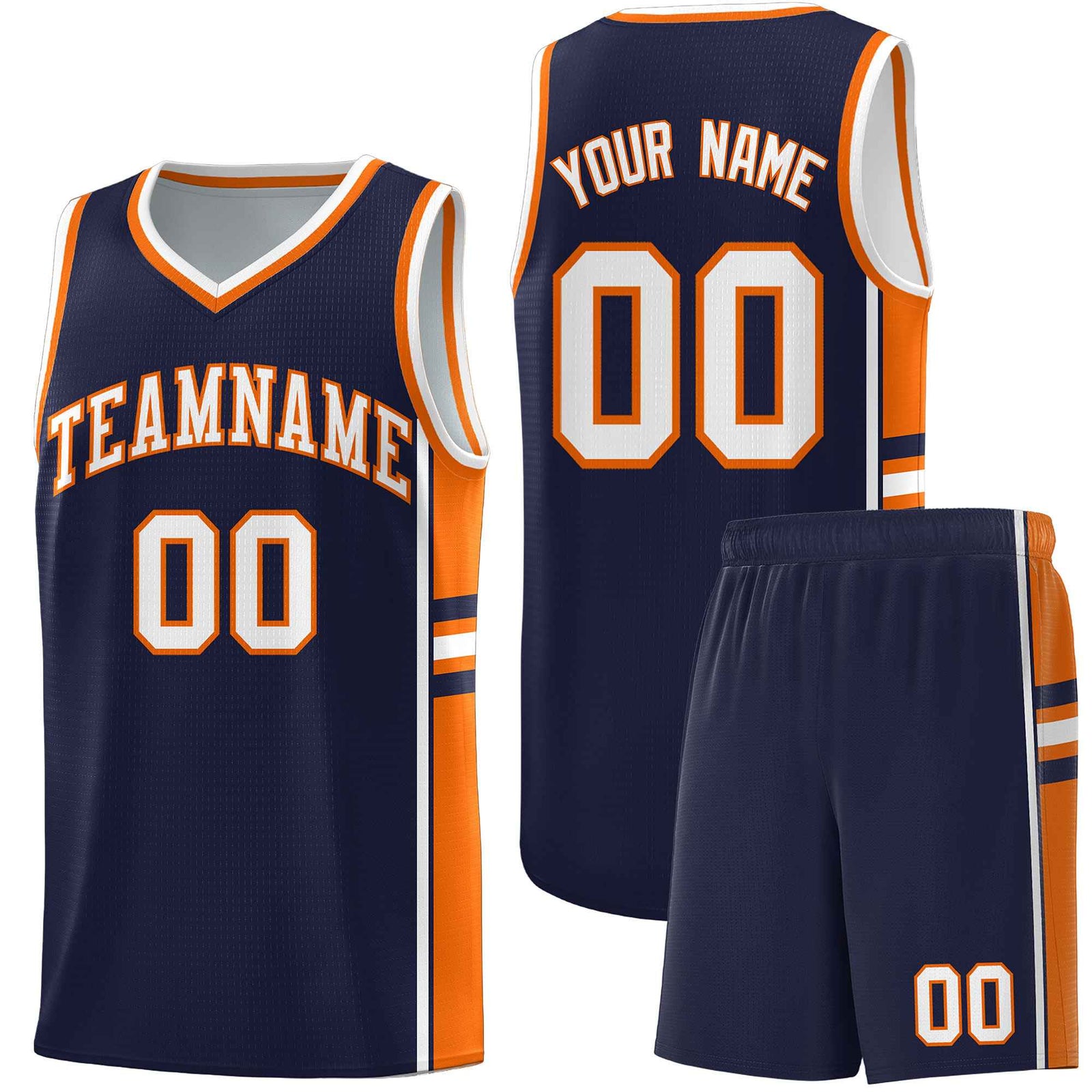Custom Youth Basketball Jersey - Navy Orange Two-Tone Classic Varsity Uniform