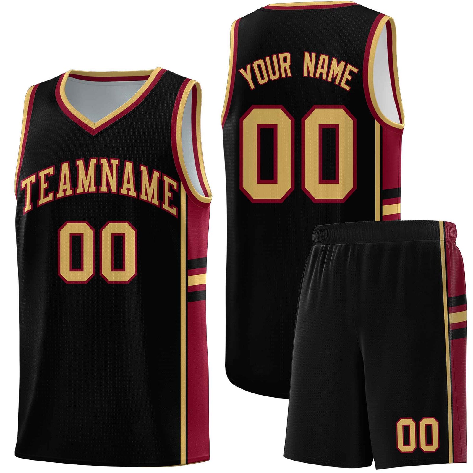 Custom Youth Basketball Jersey - Black Crimson Two-Tone Varsity Jersey Set