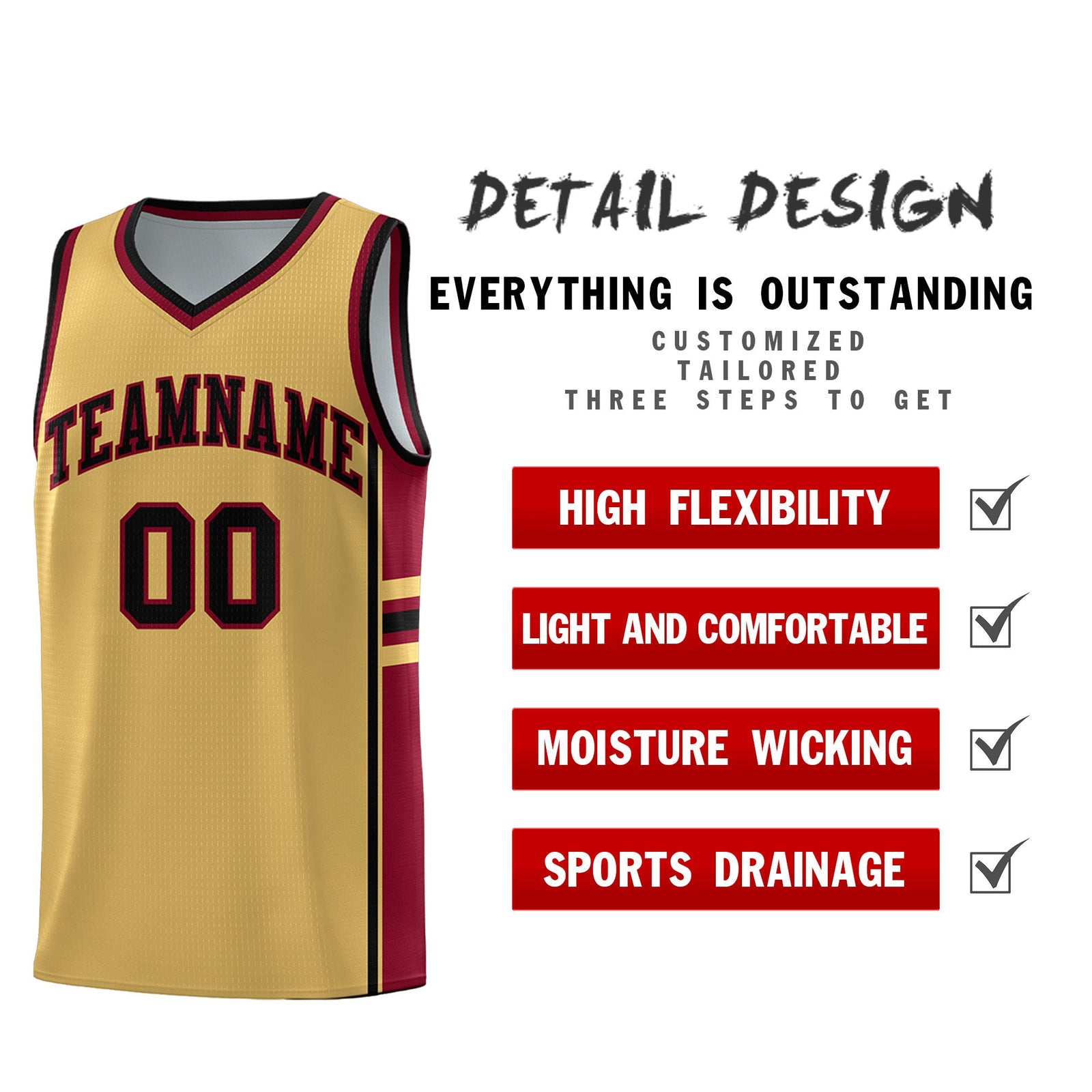 Custom Youth Basketball Jersey - Old Gold Crimson Two-Tone Classic Varsity Uniform