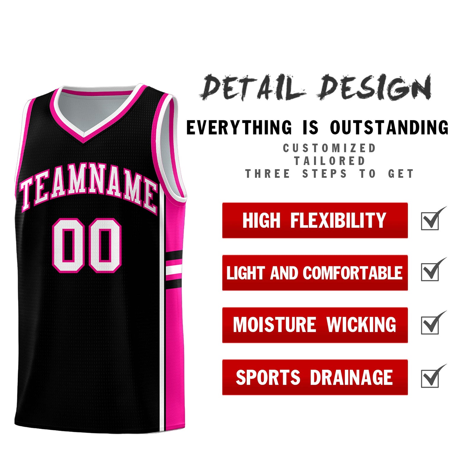Custom Youth Basketball Jersey - Black Pink Two-Tone Classic Varsity Uniform