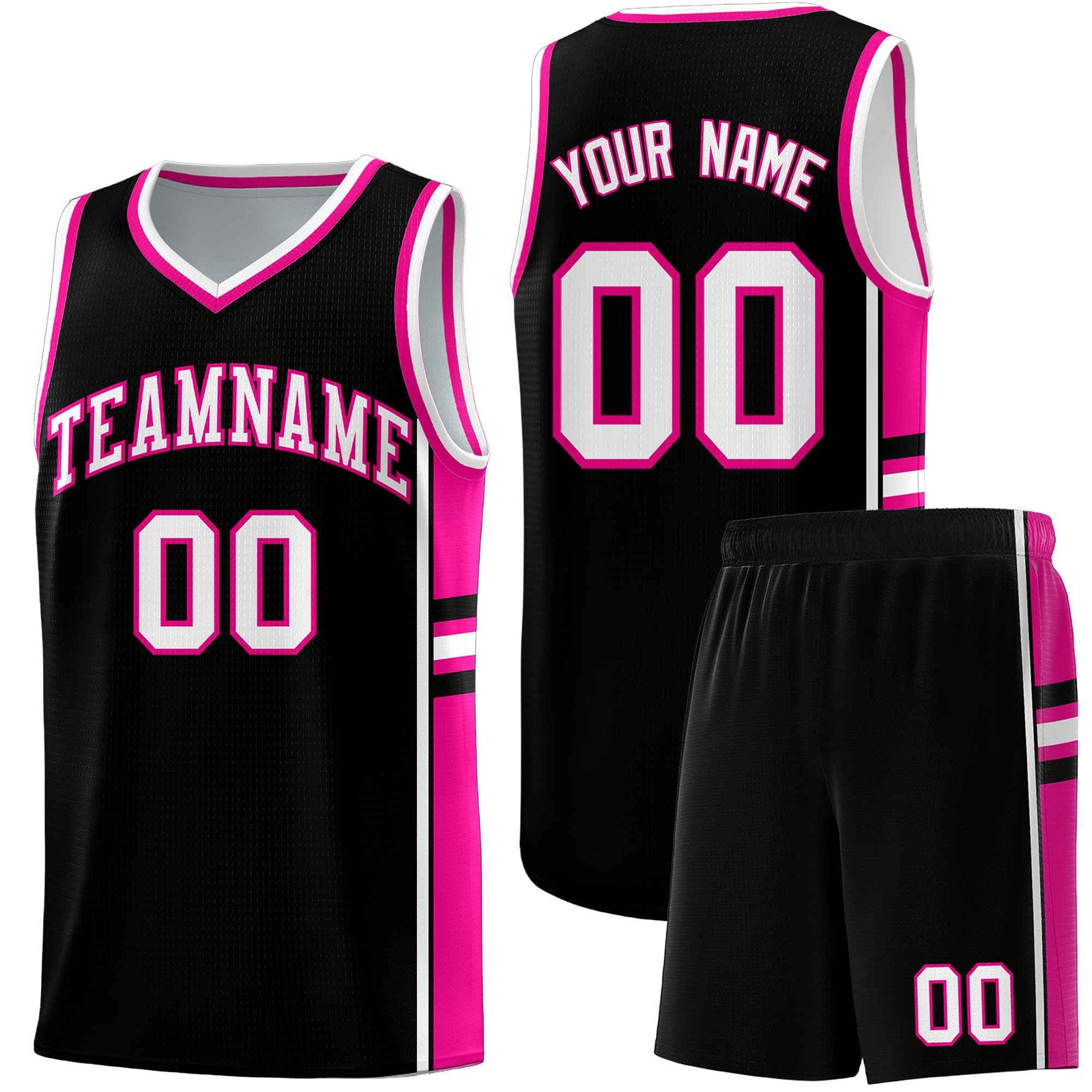Custom Youth Basketball Jersey - Black Pink Two-Tone Classic Varsity Uniform