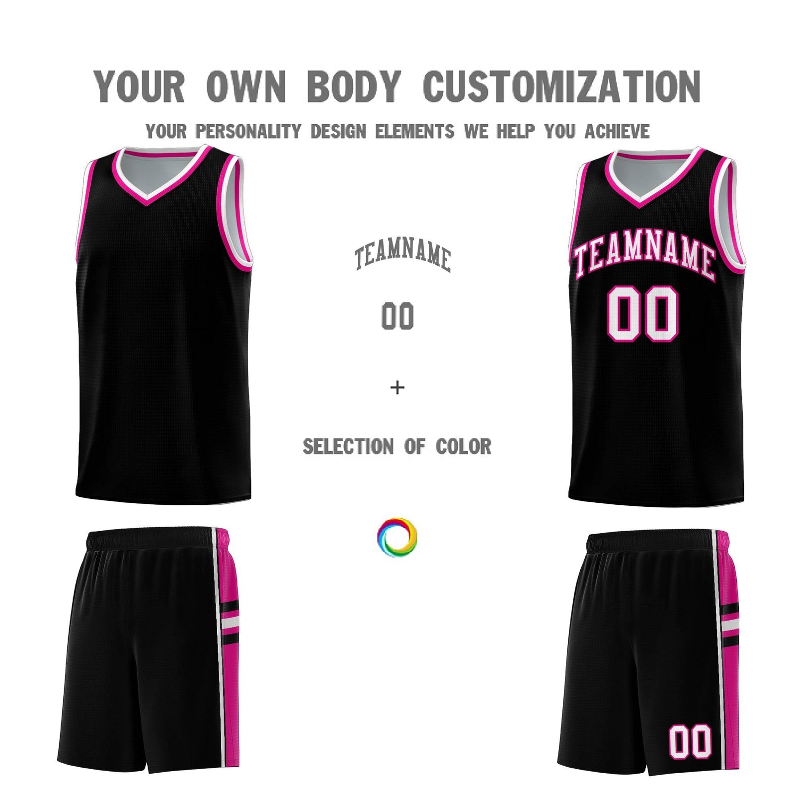 Custom Youth Basketball Jersey - Black Pink Two-Tone Classic Varsity Uniform
