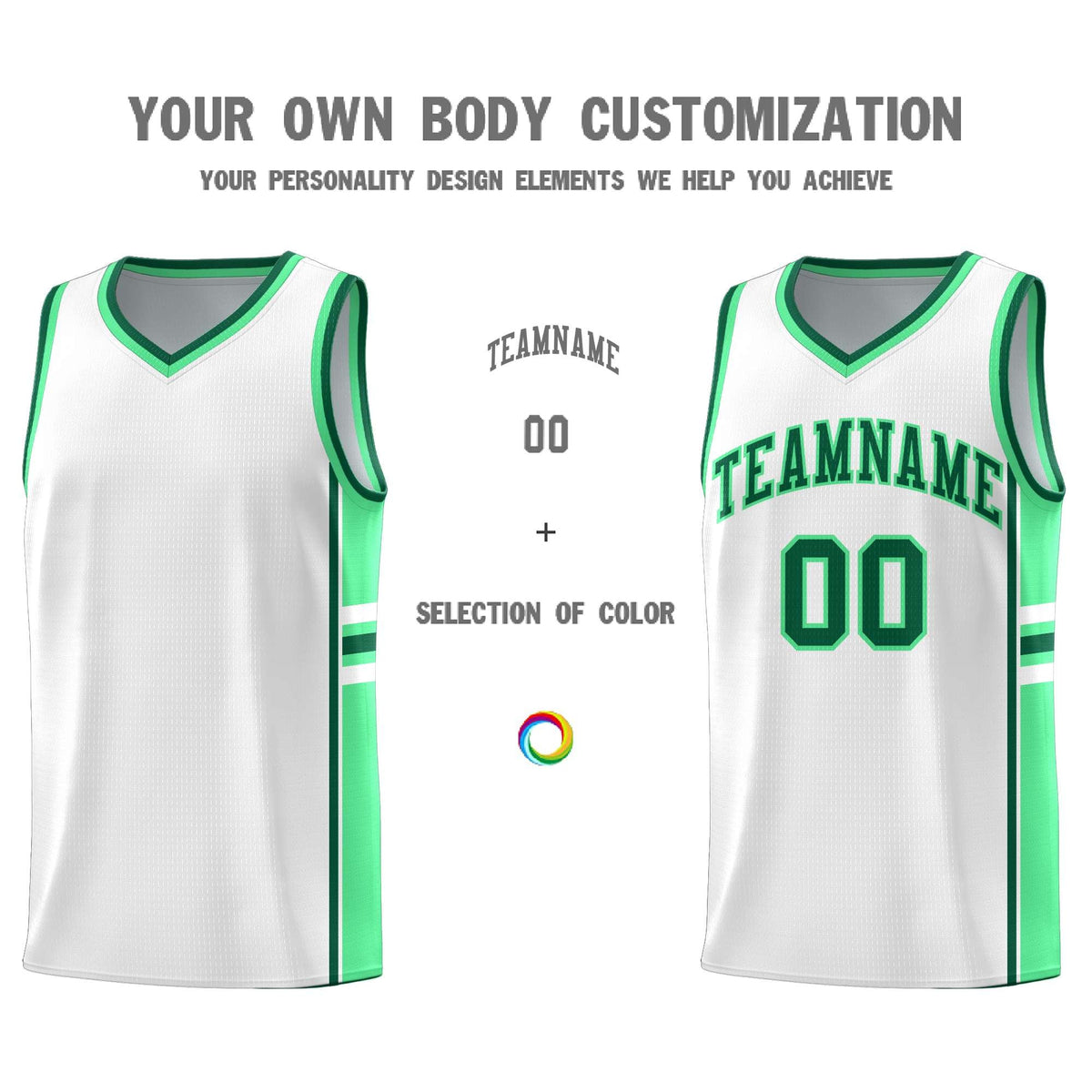 Custom Youth Basketball Jersey - White Green Two-Tone Varsity Jersey Set