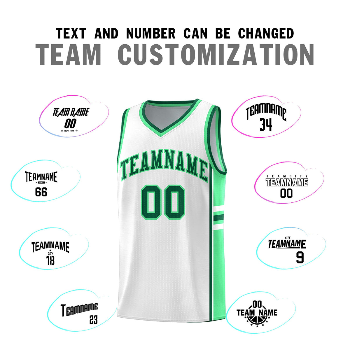 Custom Youth Basketball Jersey - White Green Two-Tone Varsity Jersey Set