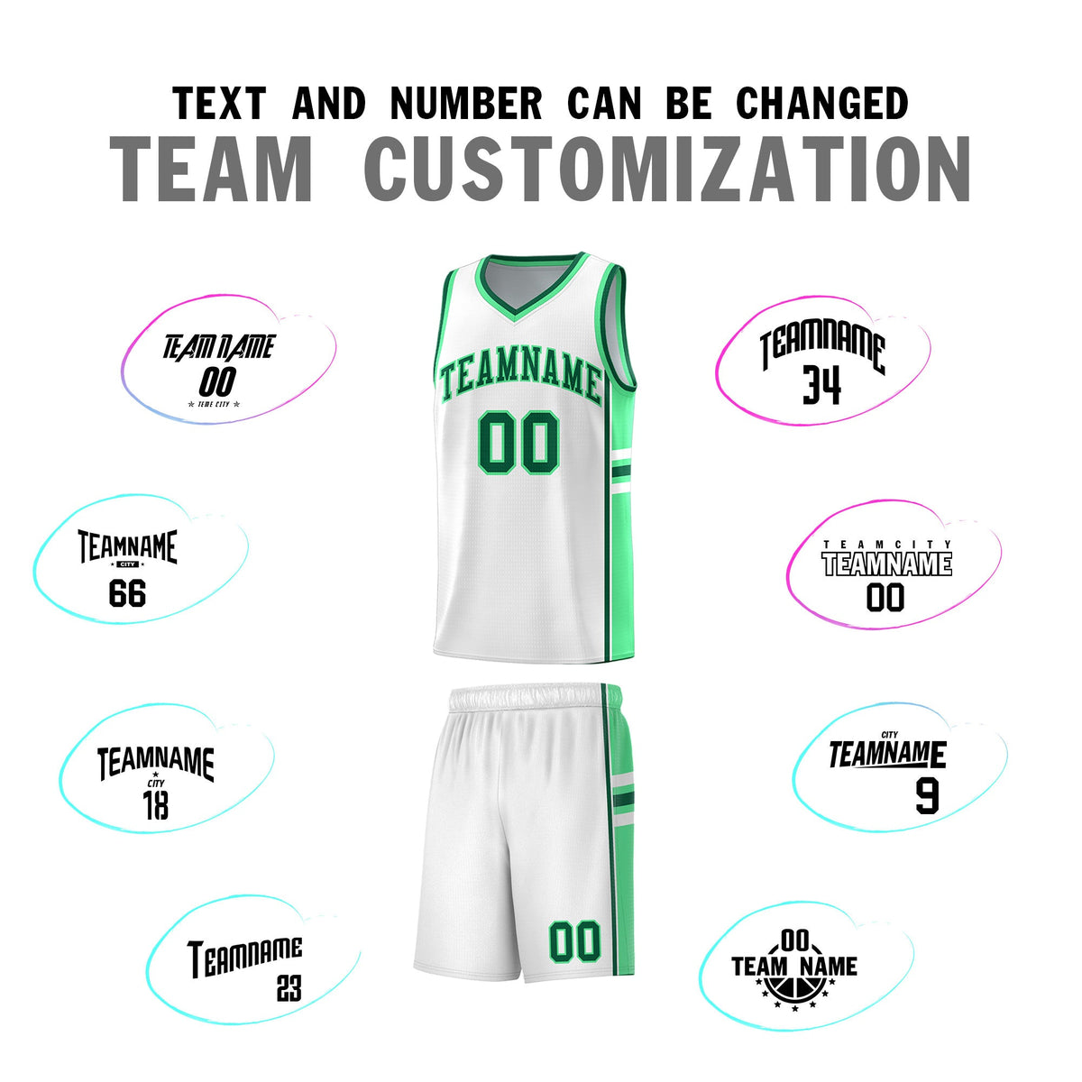 Custom Youth Basketball Jersey - White Green Two-Tone Varsity Jersey Set