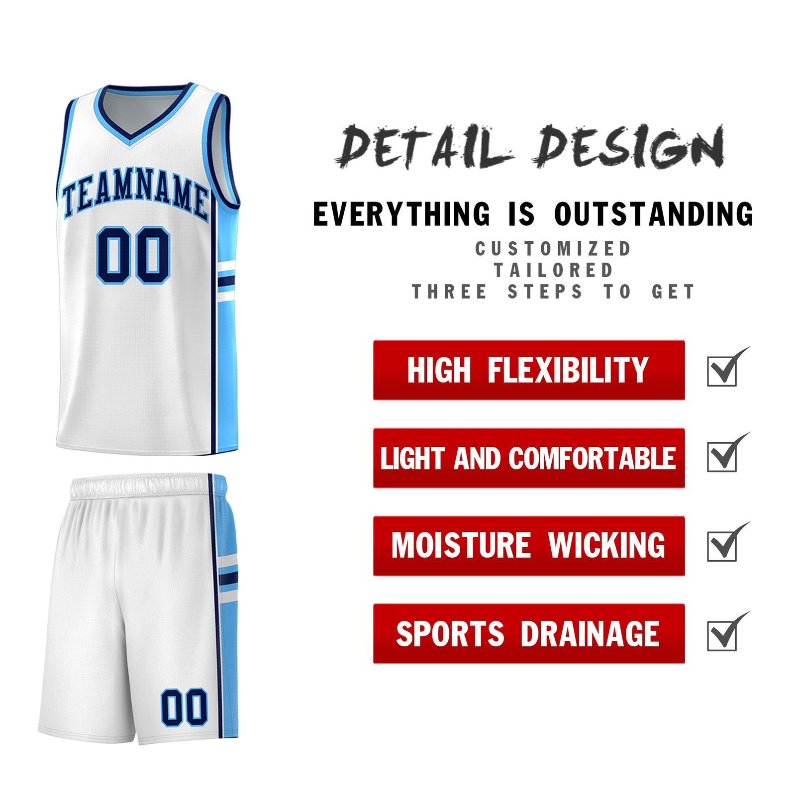 Custom Youth Basketball Jersey - White Powder Blue Two-Tone Varsity Jersey Set