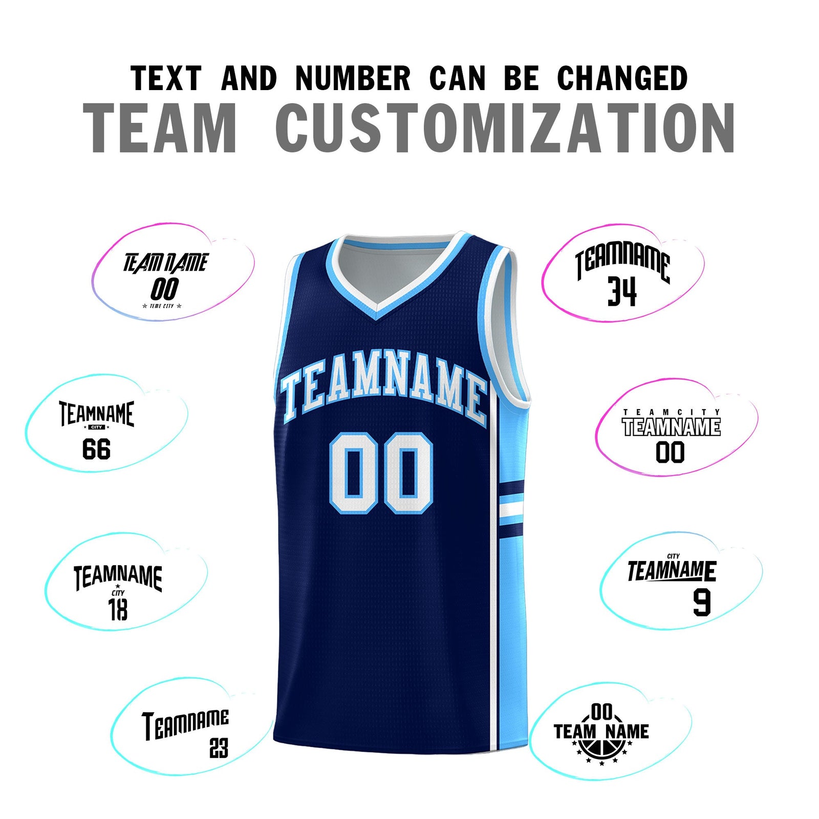 Custom Youth Basketball Jersey - Navy Powder Blue Two-Tone Classic Varsity Uniform