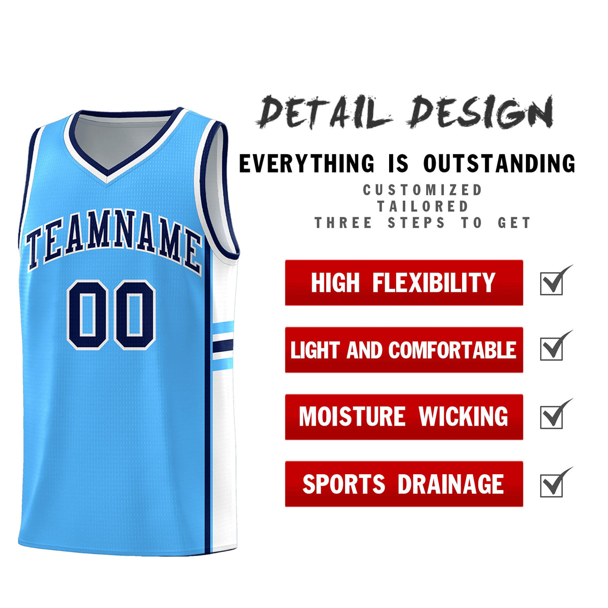 Custom Youth Basketball Jersey - Powder Blue White Personalized Varsity Two-Tone Uniform