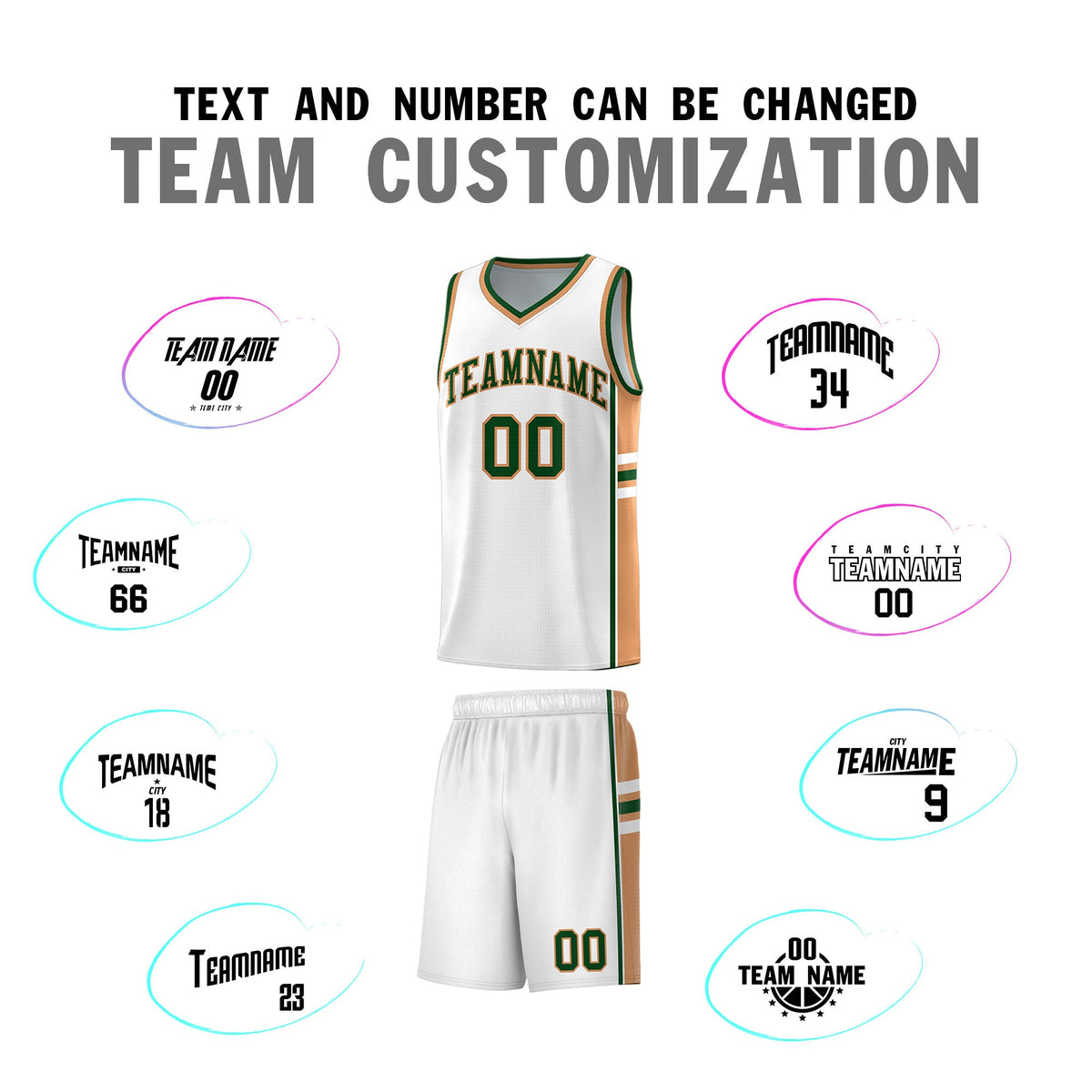 Custom Youth Basketball Jersey - White Buckskin Brown Two-Tone Varsity Jersey Set