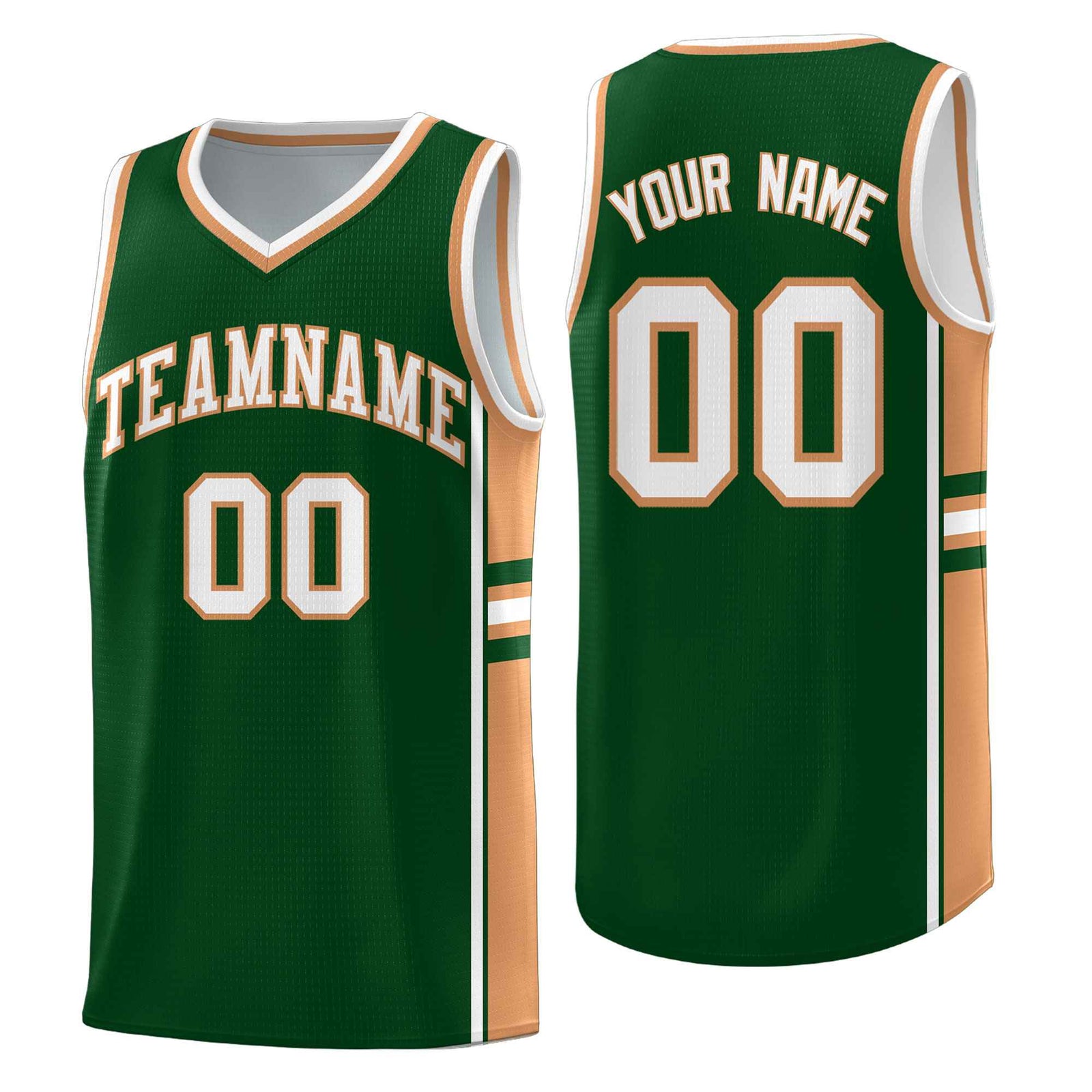 Custom Youth Basketball Jersey - Green Buckskin Brown Two-Tone Classic Varsity Uniform