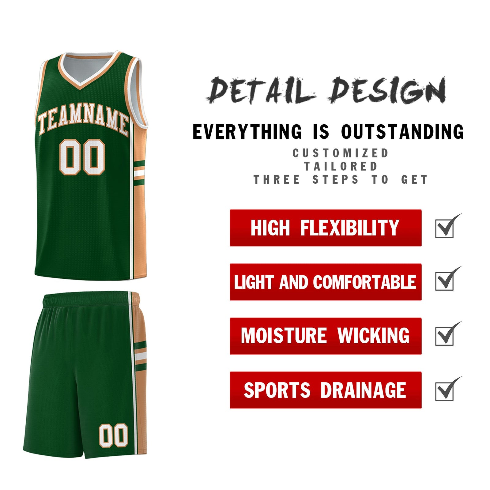 Custom Youth Basketball Jersey - Green Buckskin Brown Two-Tone Classic Varsity Uniform