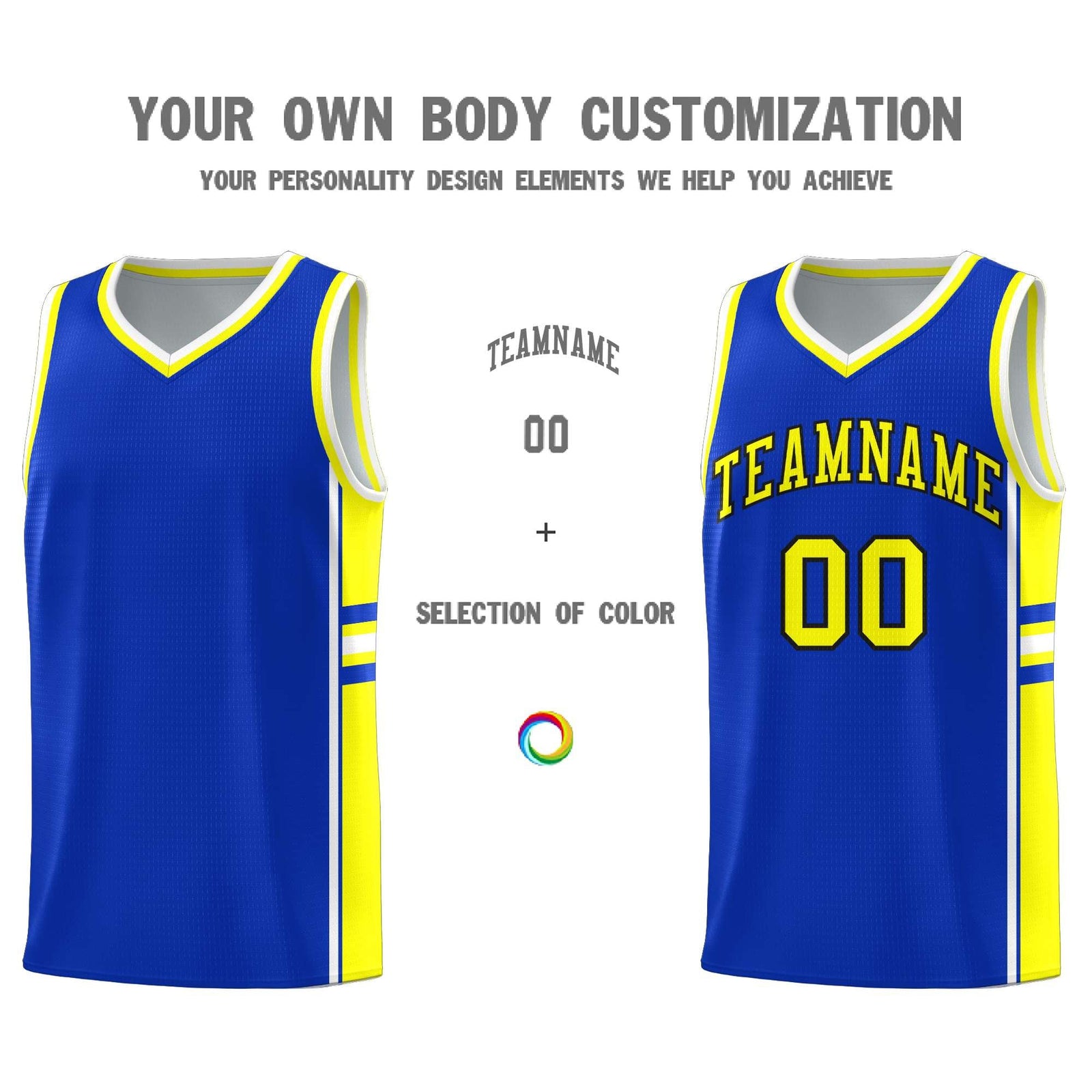 Custom Youth Basketball Jersey - Royal Fluorescent Yellow Two-Tone Classic Varsity Uniform