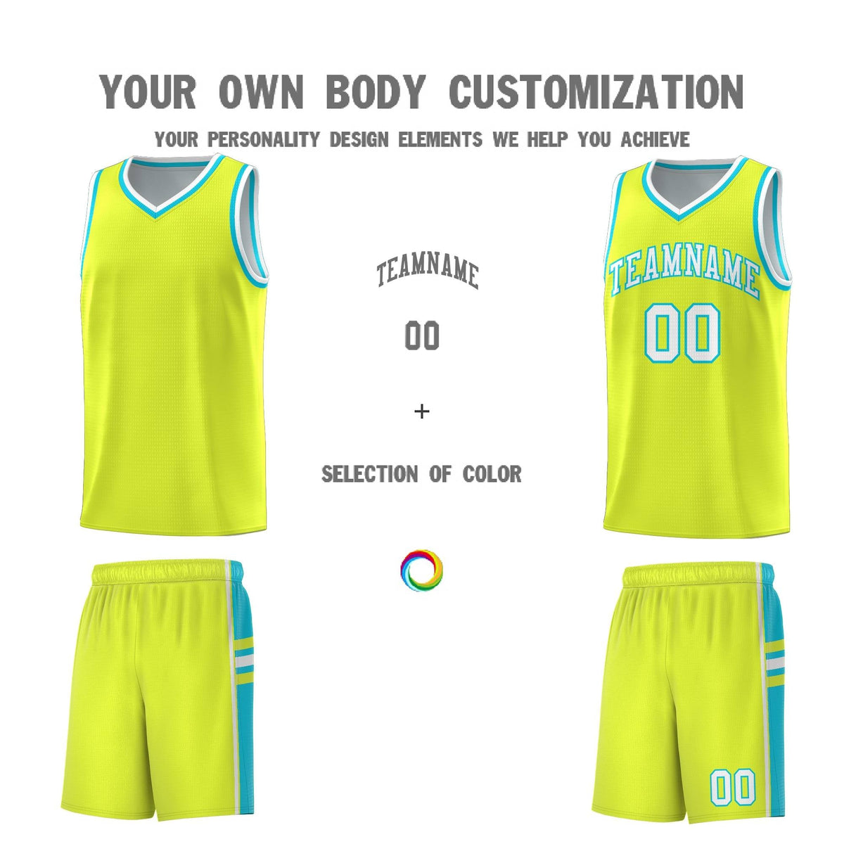 Custom Youth Basketball Jersey - Fluorescent Green Sky Blue Two-Tone Classic Varsity Uniform