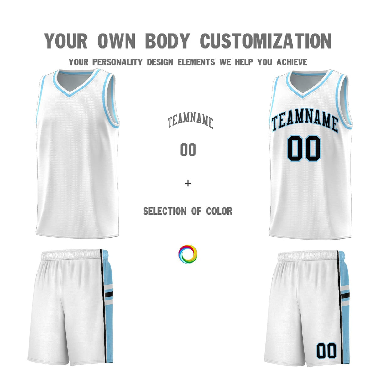 Custom Youth Basketball Jersey - White Light Blue Two-Tone Varsity Jersey Set