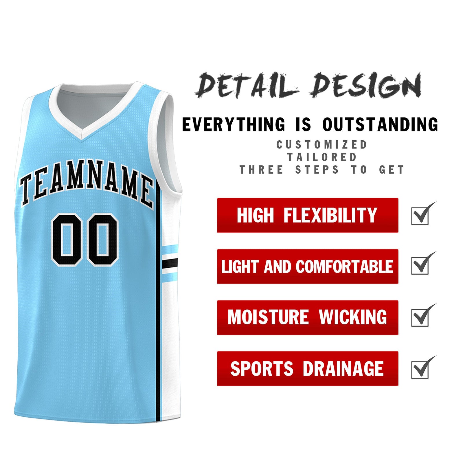 Custom Youth Basketball Jersey - Light Blue White Personalized Varsity Two-Tone Uniform