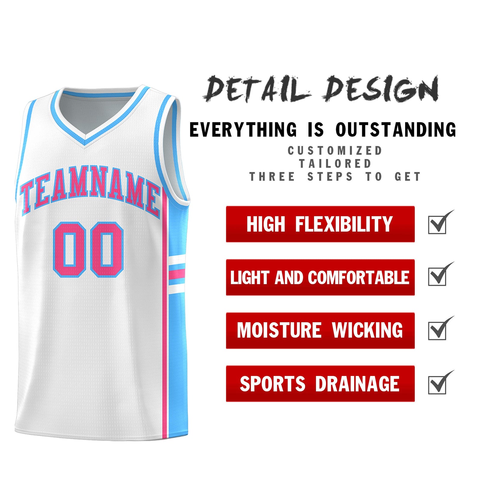 Custom Youth Basketball Jersey - White Powder Blue Two-Tone Varsity Jersey Set