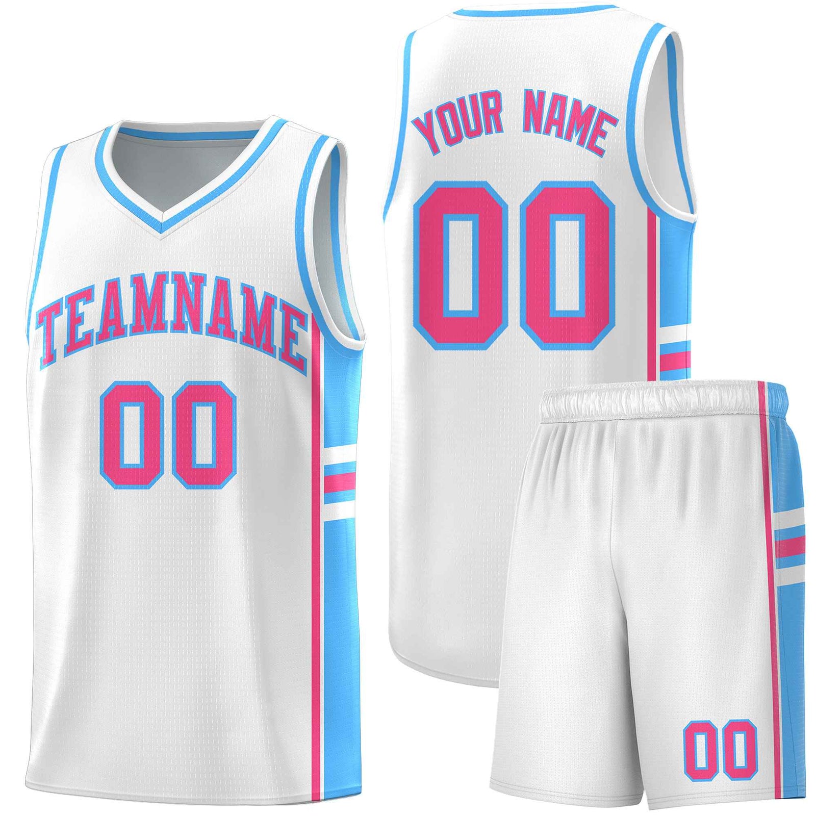 Custom Youth Basketball Jersey - White Powder Blue Two-Tone Varsity Jersey Set