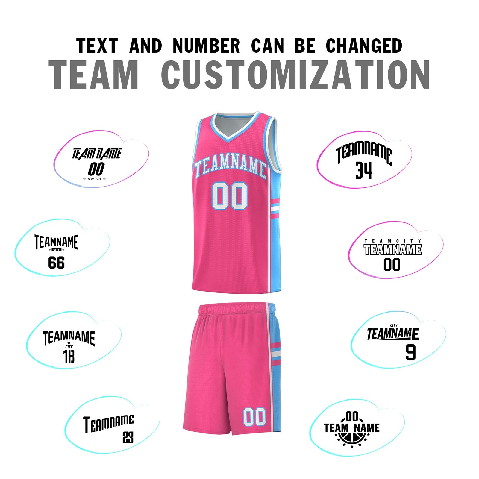 Custom Youth Basketball Jersey - Pink Powder Blue Two-Tone Classic Varsity Uniform