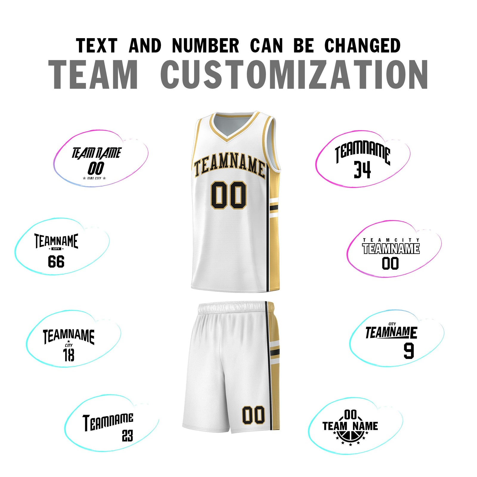 Custom Youth Basketball Jersey - White Old Gold Two-Tone Varsity Jersey Set