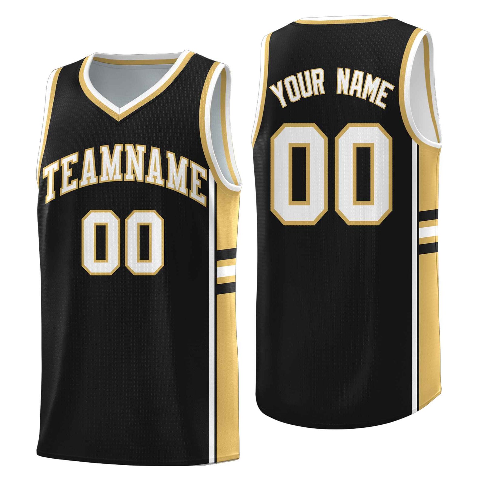 Custom Youth Basketball Jersey - Black Old Gold Two-Tone Classic Varsity Uniform