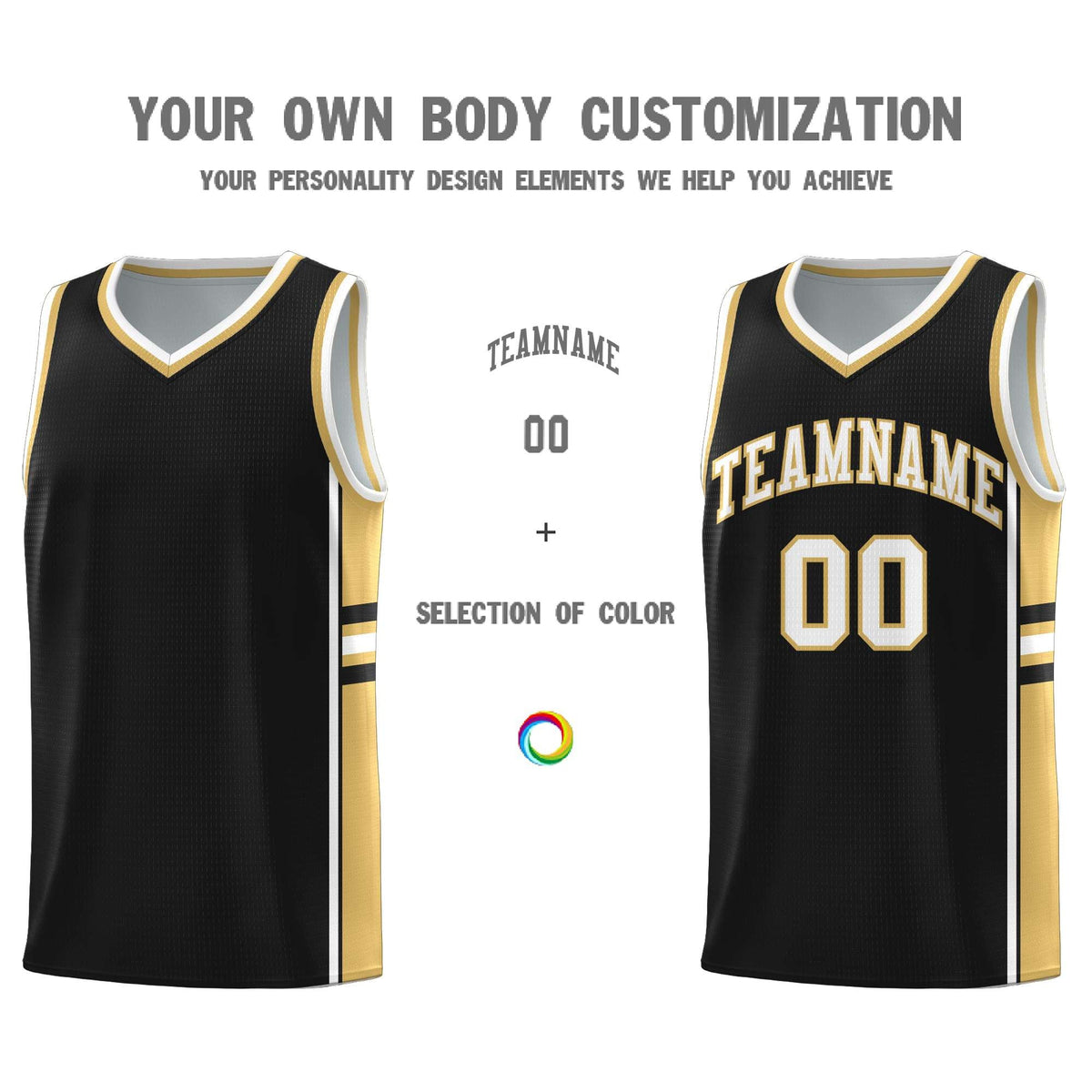 Custom Youth Basketball Jersey - Black Old Gold Two-Tone Classic Varsity Uniform