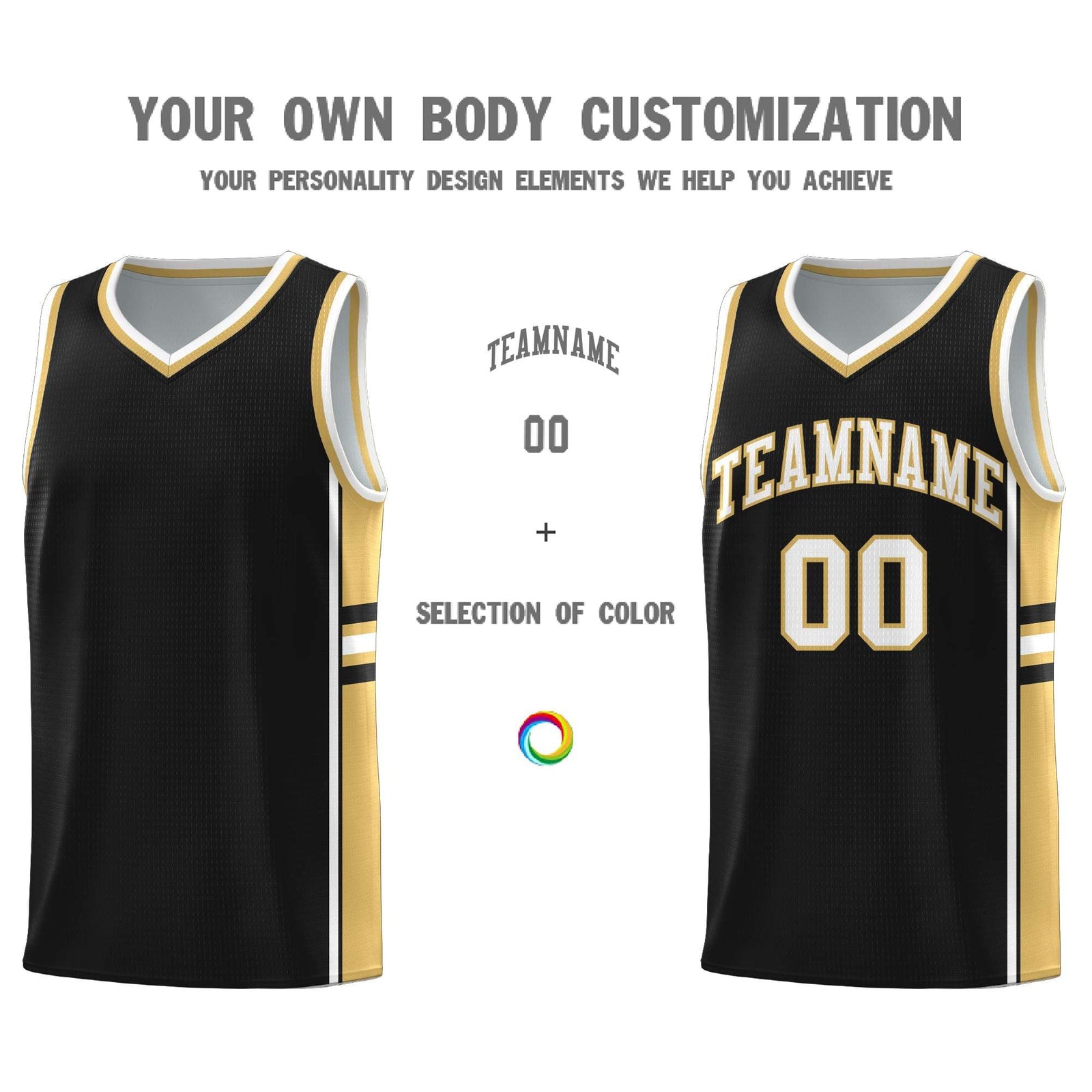 Custom Youth Basketball Jersey - Black Old Gold Two-Tone Classic Varsity Uniform