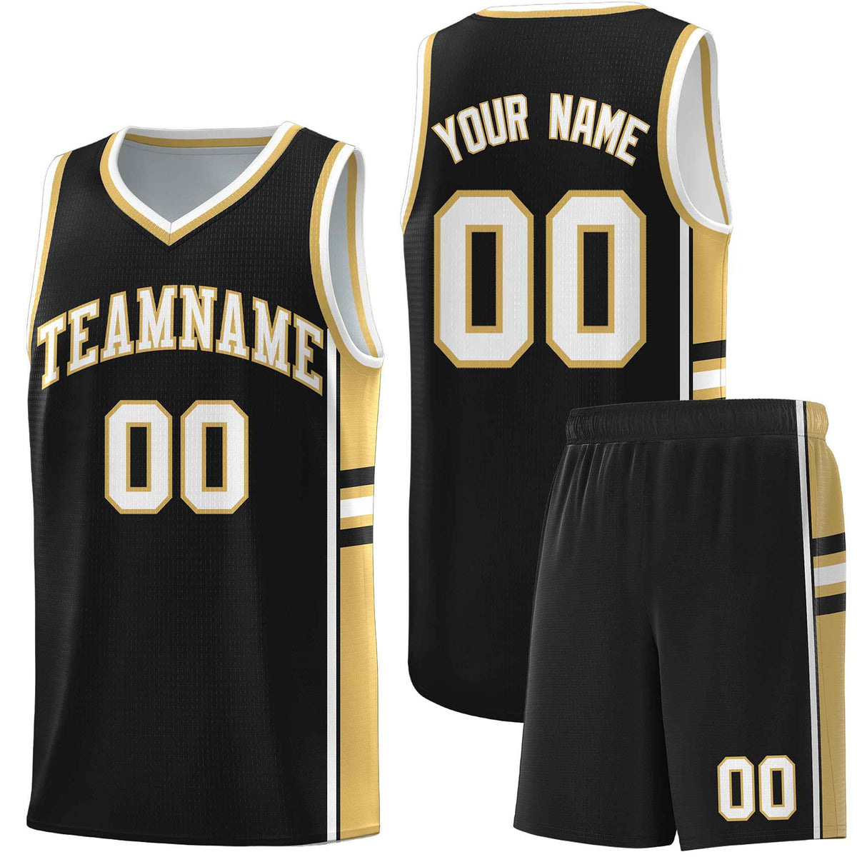Custom Youth Basketball Jersey - Black Old Gold Two-Tone Classic Varsity Uniform