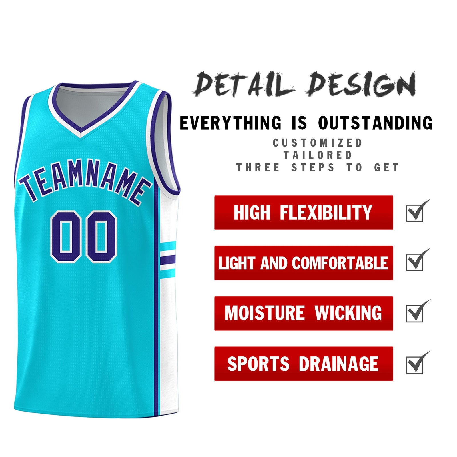Custom Youth Basketball Jersey - Sky Blue White Two-Tone Classic Varsity Uniform