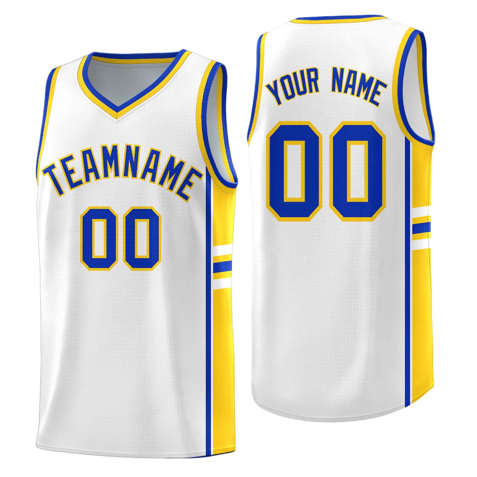 Custom Youth Basketball Jersey - White Gold Personalized Varsity Two-Tone Uniform