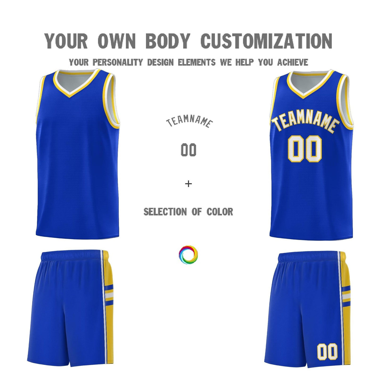Custom Youth Basketball Jersey - Royal Gold Two-Tone Varsity Jersey Set