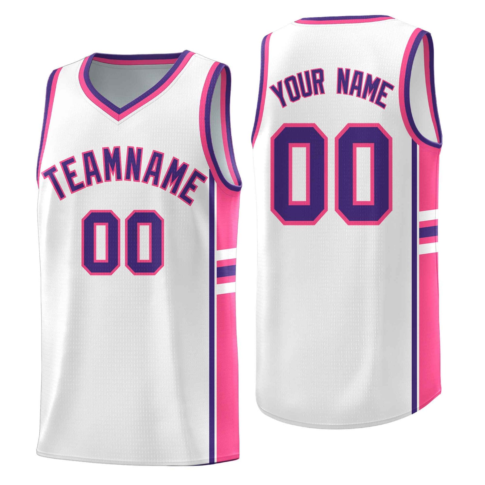 Custom Youth Basketball Jersey - White Pink Personalized Varsity Two-Tone Uniform