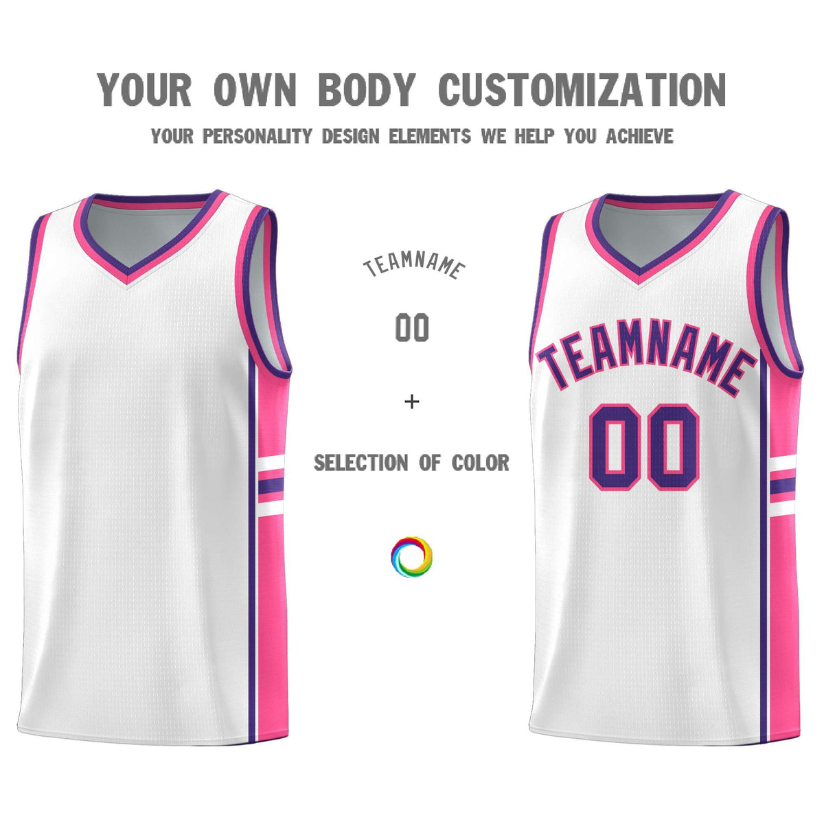 Custom Youth Basketball Jersey - White Pink Personalized Varsity Two-Tone Uniform