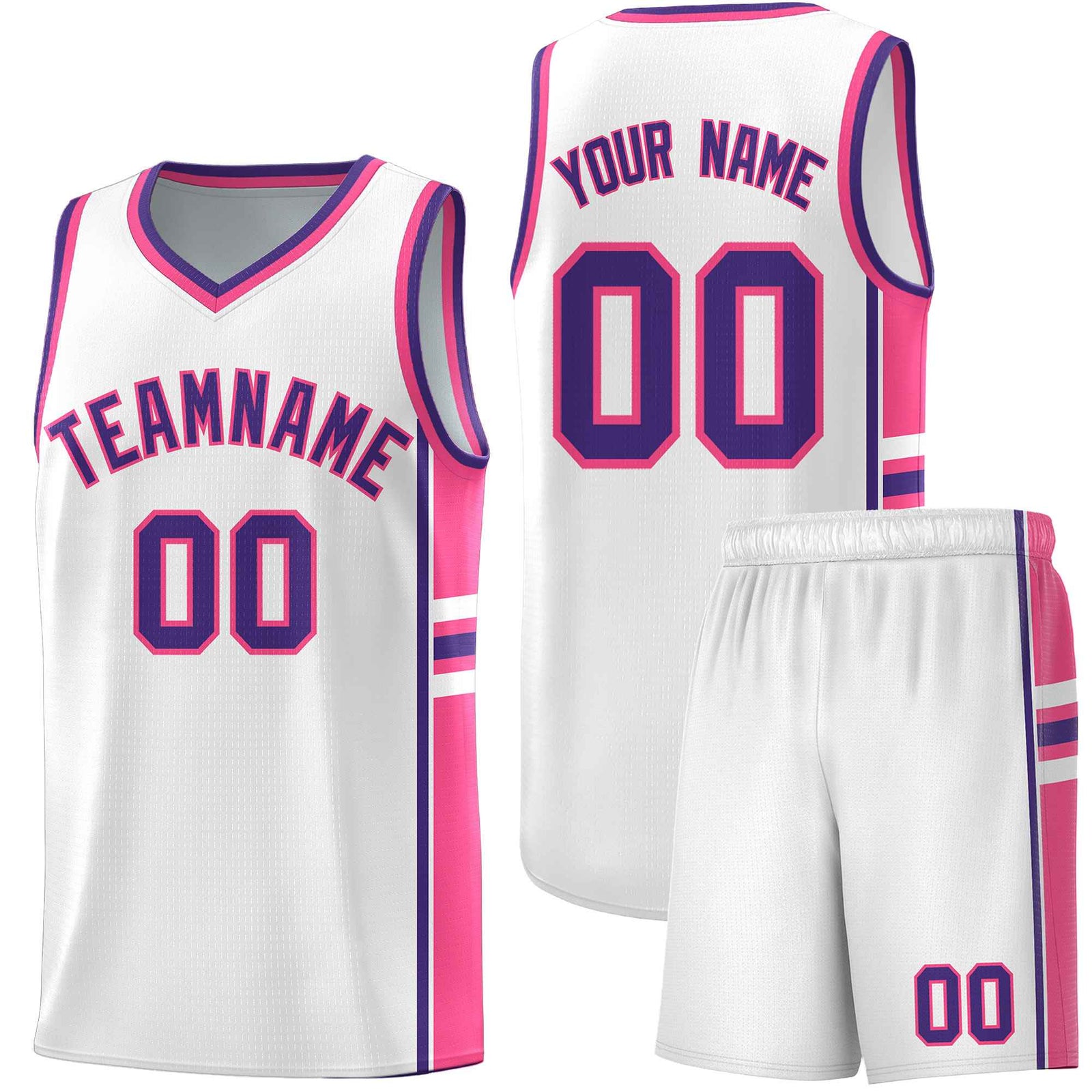 Custom Youth Basketball Jersey - White Pink Personalized Varsity Two-Tone Uniform