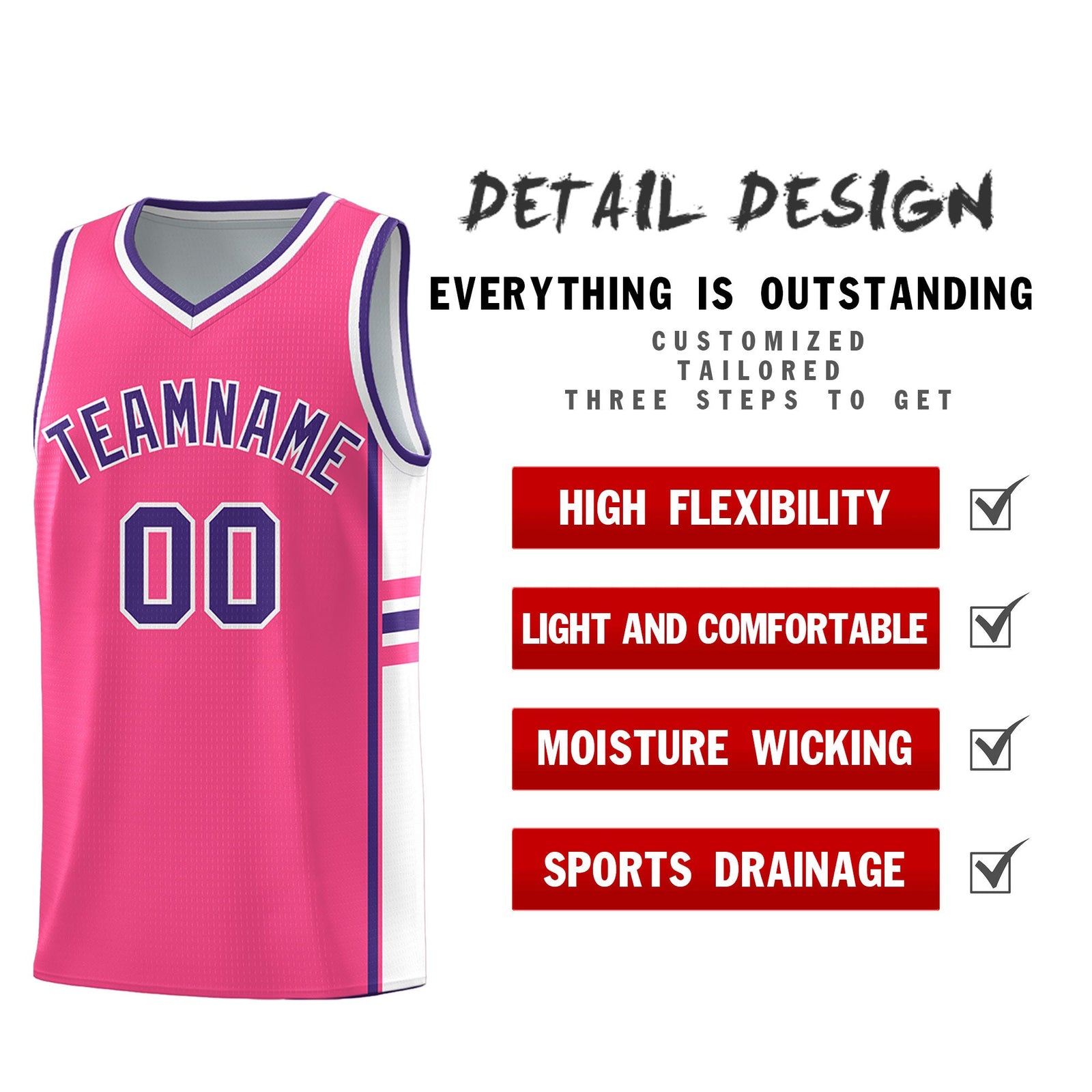 Custom Youth Basketball Jersey - Pink White Two-Tone Varsity Jersey Set