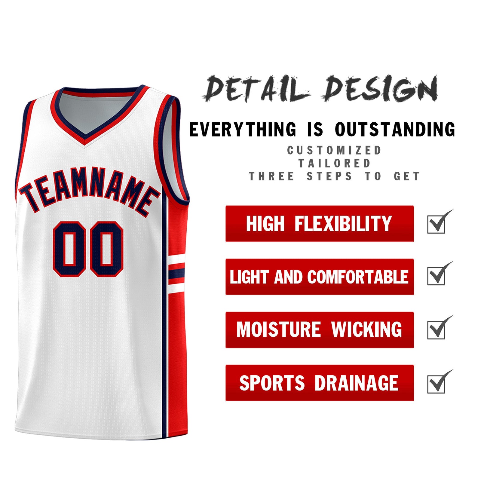 Custom Youth Basketball Jersey - White Red Personalized Varsity Two-Tone Uniform