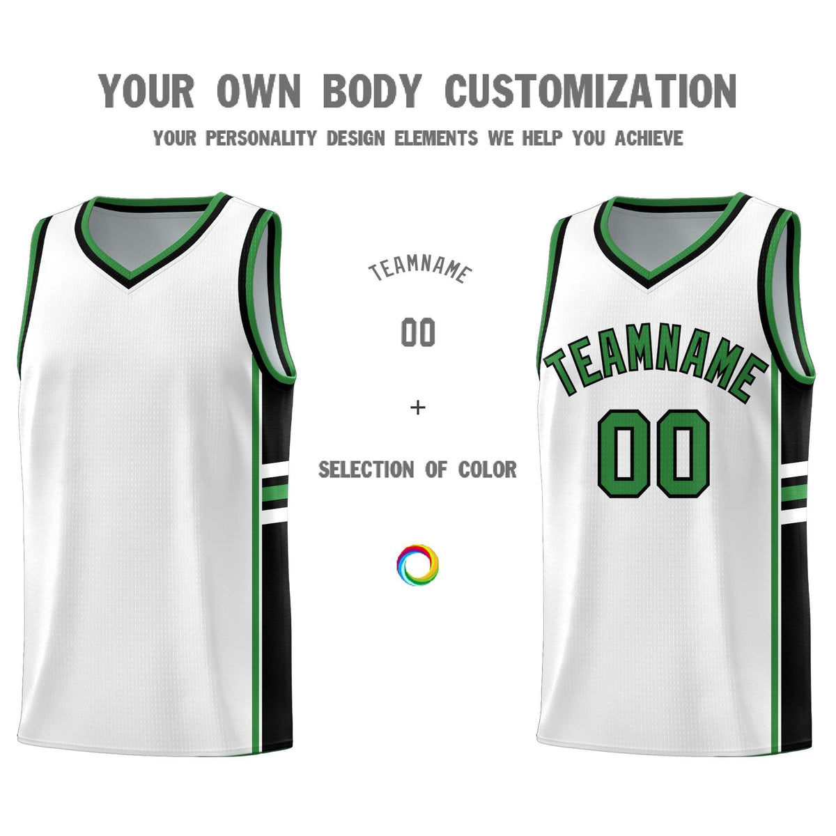 Custom Youth Basketball Jersey - White Kelly Green Two-Tone Varsity Jersey Set