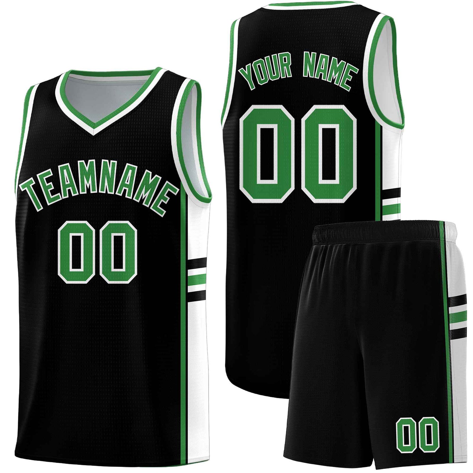Custom Youth Basketball Jersey - Black Kelly Green Two-Tone Classic Varsity Uniform