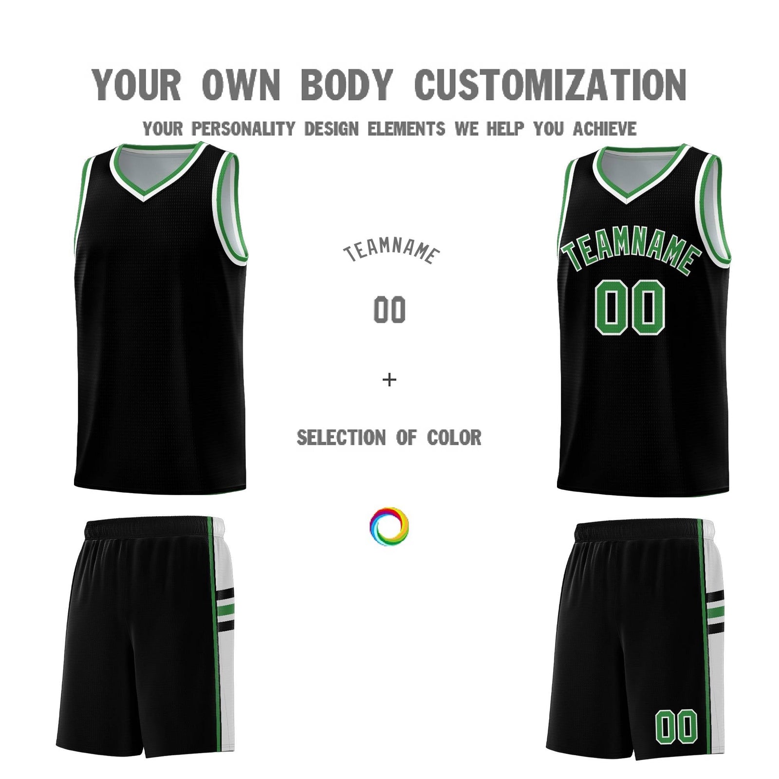 Custom Youth Basketball Jersey - Black Kelly Green Two-Tone Classic Varsity Uniform
