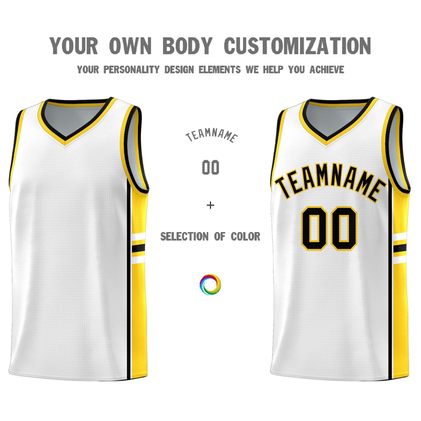 Custom Youth Basketball Jersey - White Gold Personalized Varsity Two-Tone Uniform